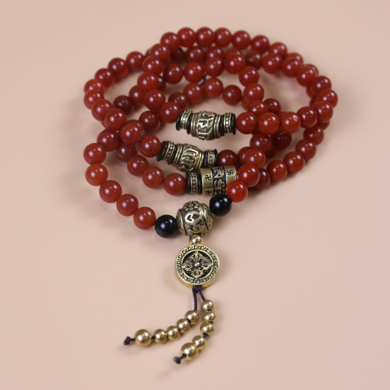 Red Carnelian Agate and Obsidian Health Mala Necklace