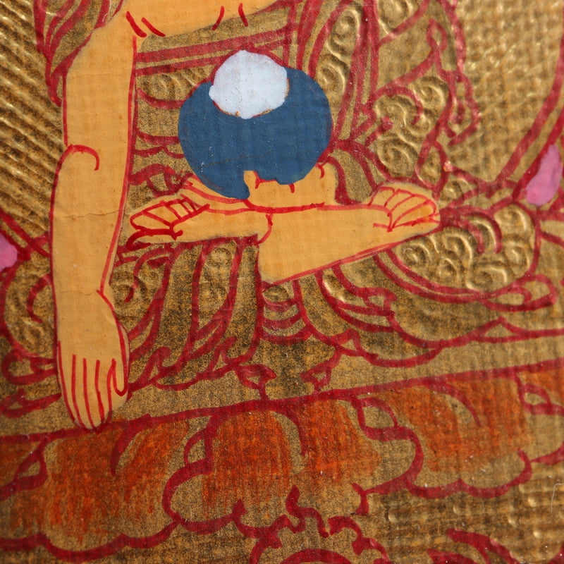 Shakyamuni Buddha Tibetan Thangka Pendant Hand-painted with Gold Outline and Vajra Shell puretibetan