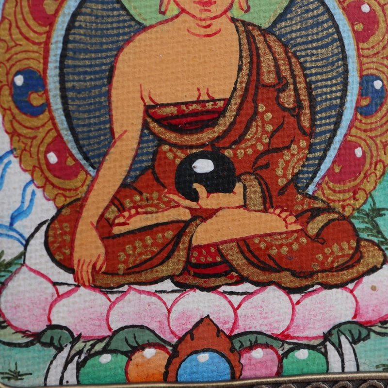 Shakyamuni Buddha Tibetan Thangka Pendant with Eight Auspicious Tibetan Signs Shell puretibetan