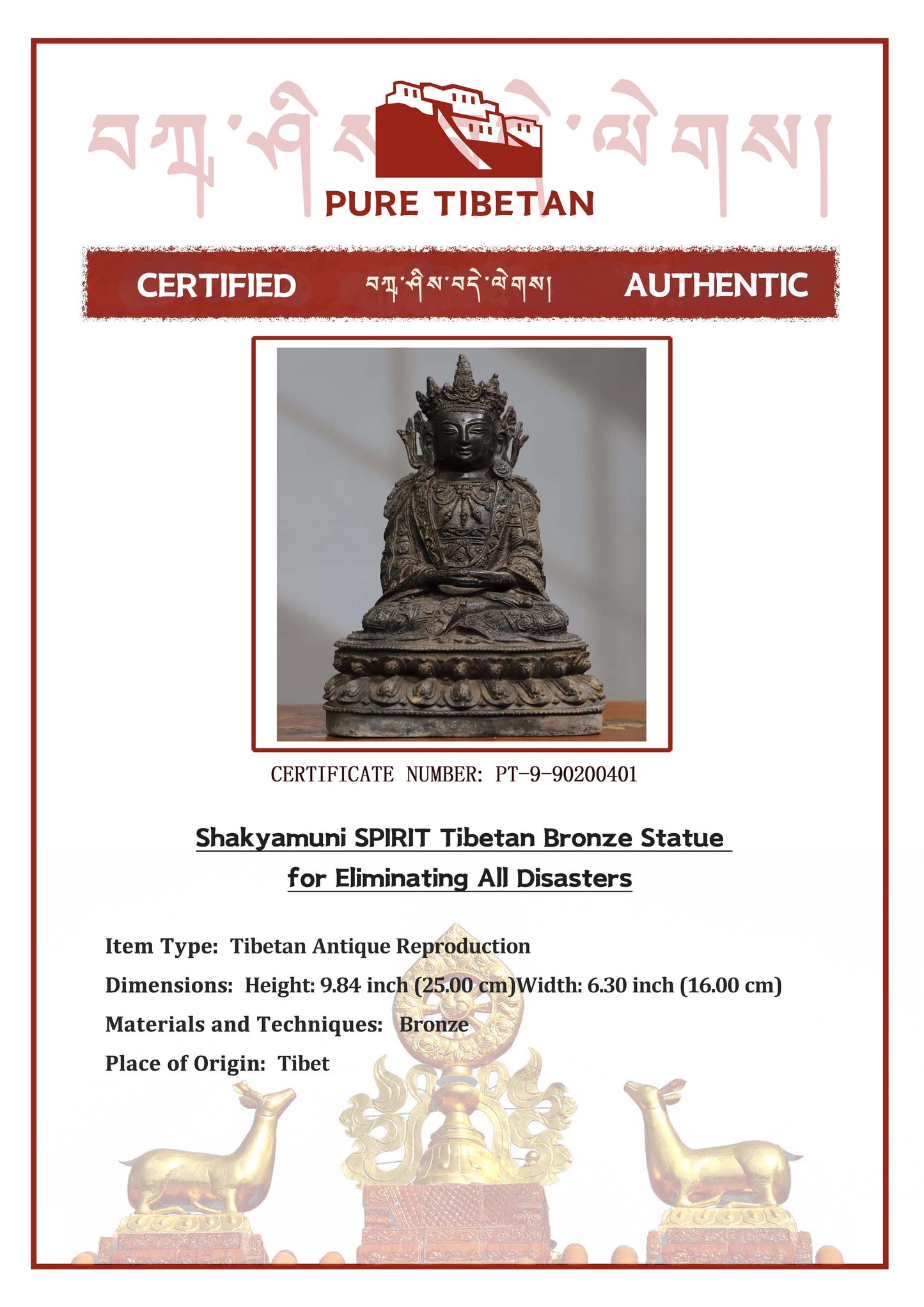 Shakyamuni SPIRIT Tibetan Bronze Statue for Eliminating All Disasters puretibetan