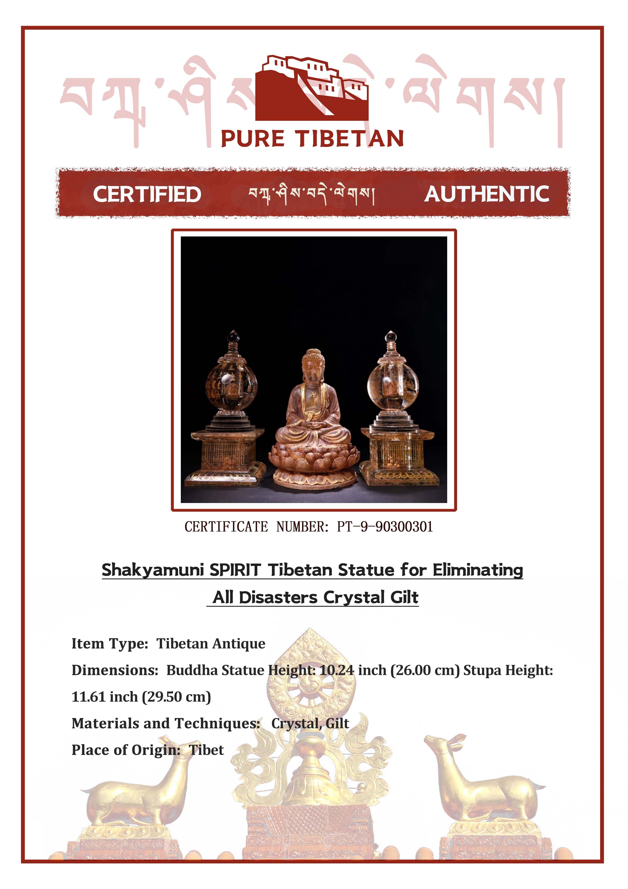 Shakyamuni SPIRIT Tibetan Statue for Eliminating All Disasters Crystal Gilt puretibetan