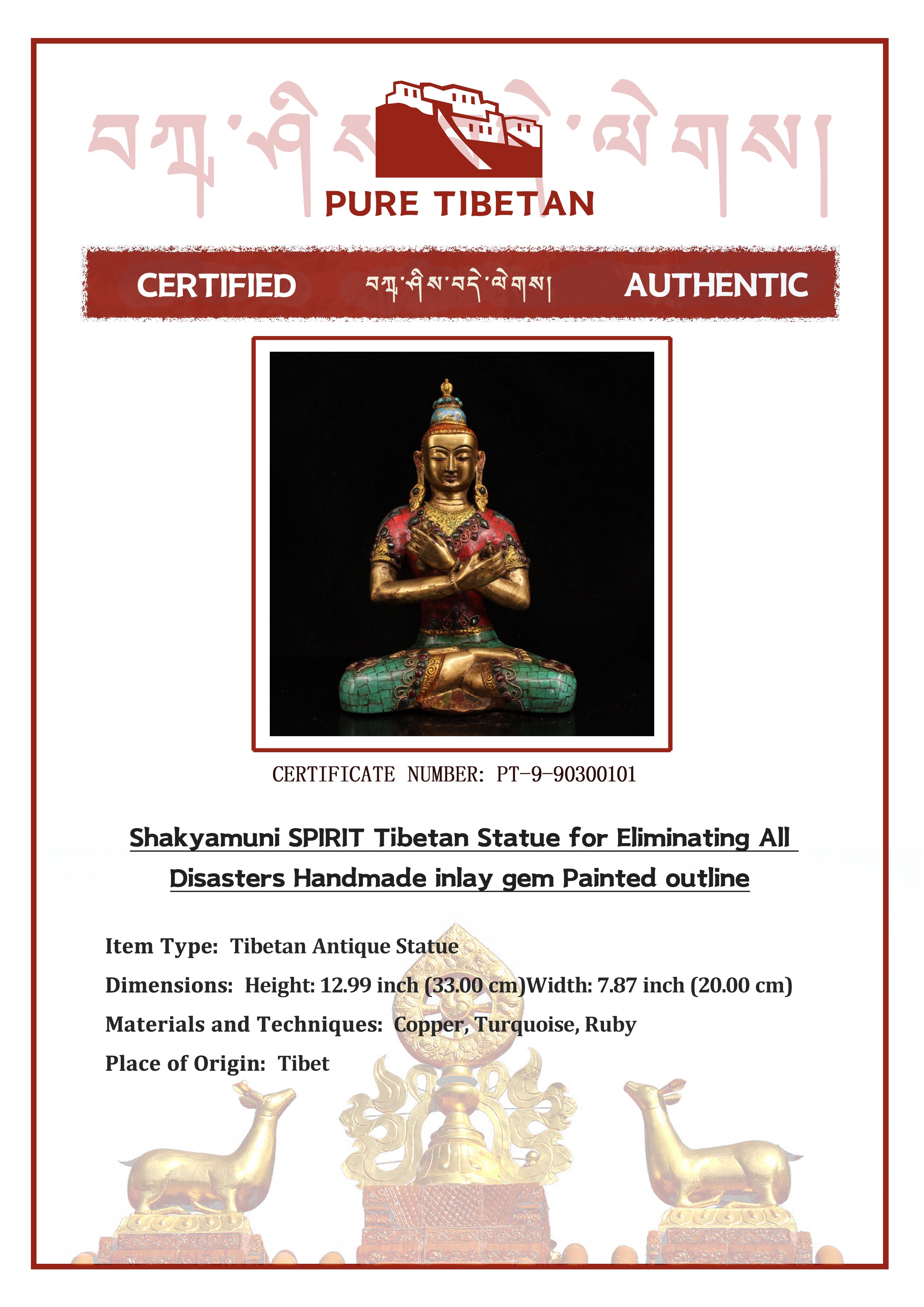 Shakyamuni SPIRIT Tibetan Statue for Eliminating All Disasters  Handmade inlay gem Painted outline puretibetan