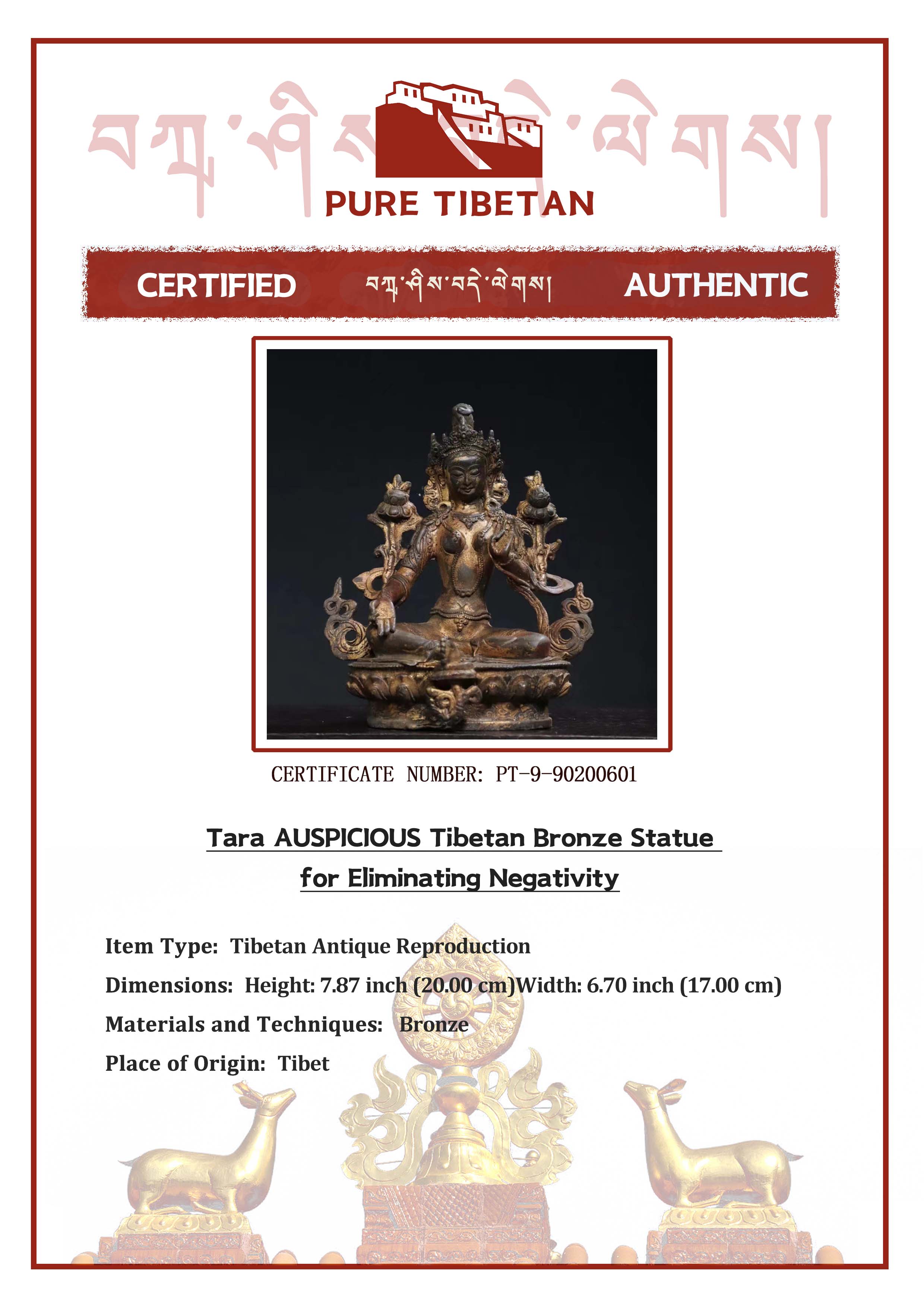 Tara AUSPICIOUS Tibetan Bronze Statue for Eliminating Negativity puretibetan