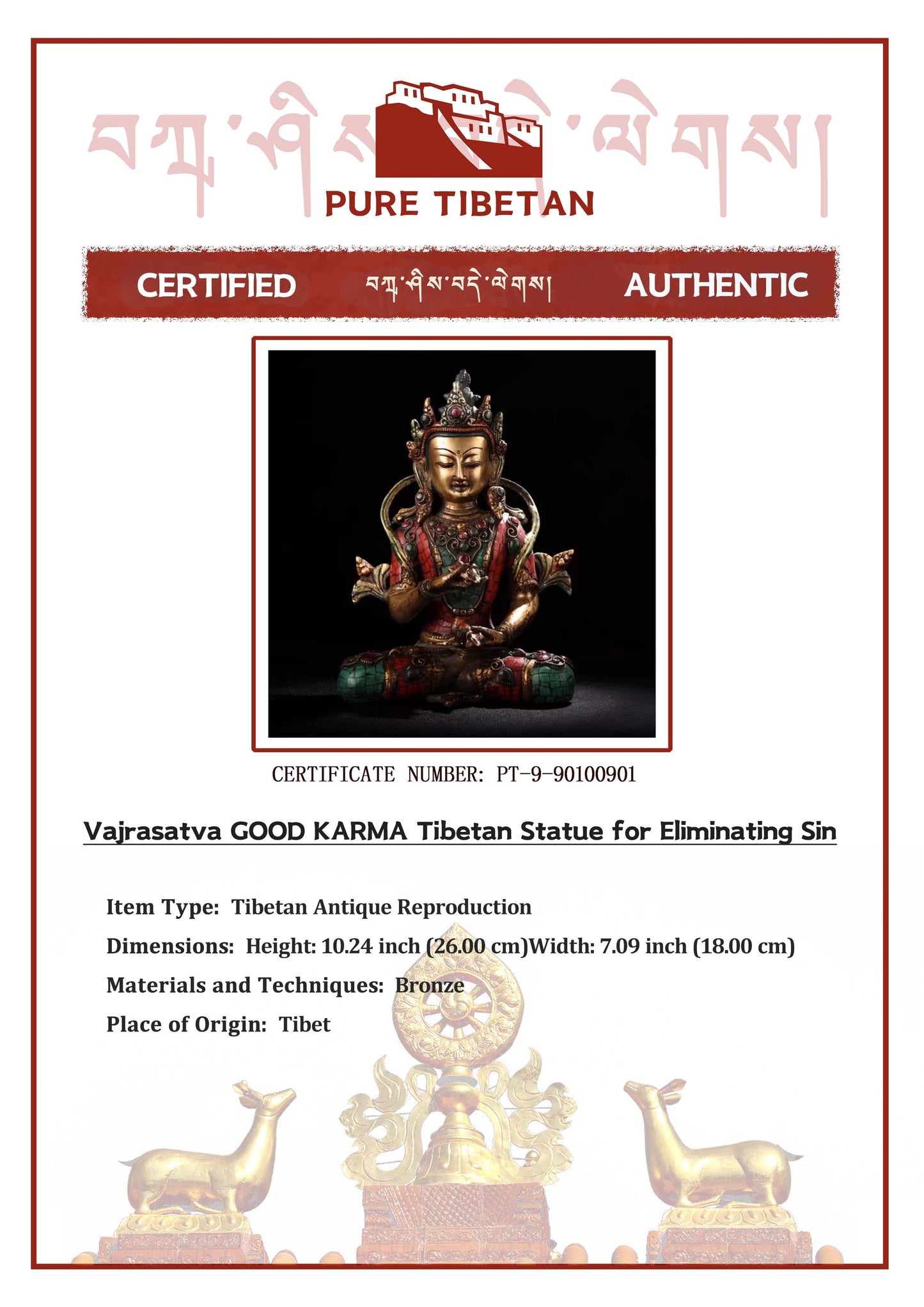 Vajrasatva GOOD KARMA Tibetan Statue  for Eliminating Sin puretibetan