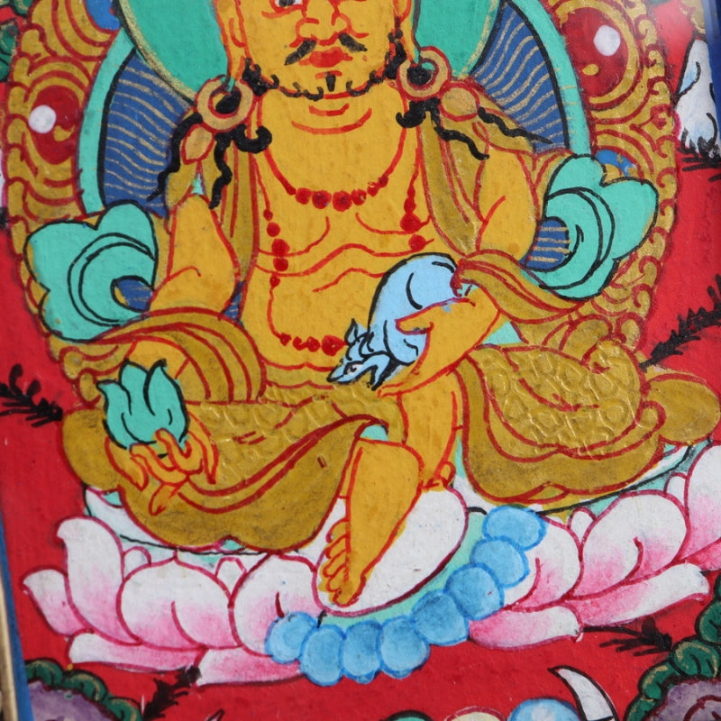 Yellow Jambhala Tibetan Thangka Pendant with Eight Auspicious Tibetan Signs Shell puretibetan