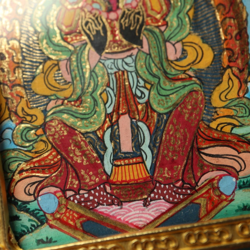 藏式手工彩绘描金工艺扎基拉姆唐卡随身项链挂件吊坠鎏金铜盒唐卡 puretibetan