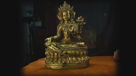 Rare and Significant 18th Century Green Tara Tibetan Antique Buddha Statue Bronze Gilt From Tibetan Palace