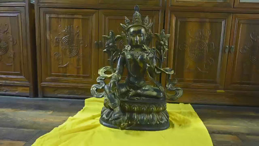 19th Century Green Tara Tibetan Antique Buddha Statue Gilt Old Bronze From Xiaodeng Monastery