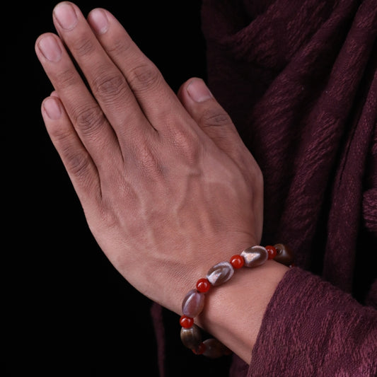 Tibetan Red Cracked Pattern Tiger-Teeth Dzi Beads Bracelet puretibetan